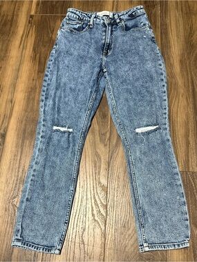 Abercrombie & Fitch Womens Mom Jeans 25 Acid Wash Distressed 90s High Rise Denim